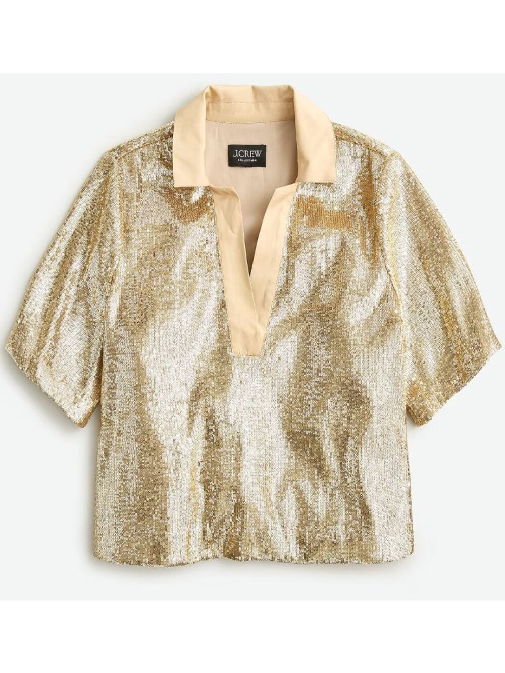 J CREW Collection limited-edition sequin V-neck collared shirt blouse gold small